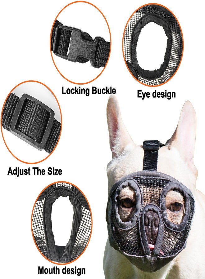 JYHY Short Snout Dog Muzzles- Bulldog Muzzle Breathable Mesh Dog Mask for Biting Chewing Training Licking Grooming (Black, L（Head 15.1-25") - Image 2
